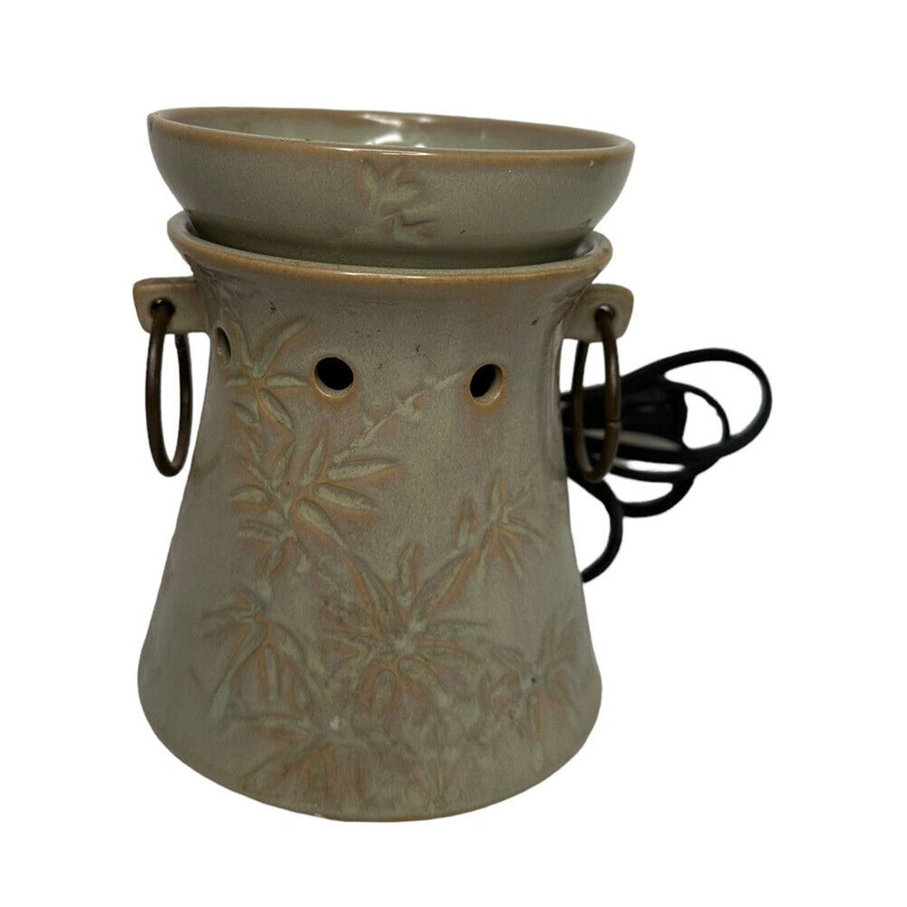 Scentsy Bamboo Tali Wax Home Scent Warmer‎ Full Size Retired Olive Green Tan